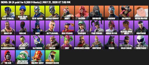 [PC/XBOX] | 34 skins | Royale Knight | Blue Squire | Mako | Blue Striker | Blue Team Leader | Drift | Valeria | Enforcer | Carbide | Calamity | Full Access