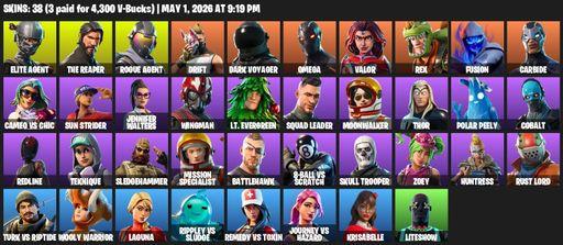 [PC/PSN/XBOX] | 38 skins | Merry Mint Axe | Take The L | The Reaper | Elite Agent | Omega | Rogue Agent | Drift | Dark Voyager | Valor | Rex | Fusion | Full Access