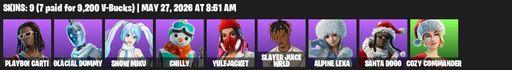 [PC/PSN] | 9 skins | Playboi Carti | Glacial Dummy | Snow Miku | Chilly | Yulejacket | Slayer Juice WRLD | Alpine Lexa | Santa Dogg | Cozy Commander | Full Access