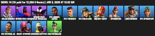 [PC/PSN/XBOX] | 14 skins | Nolan Chance | Spider-Man 2099 | Spider-Man (Miles Morales) | FFC LeBron James | FFC TheGrefg | FFC Chloe Kim | Full Access
