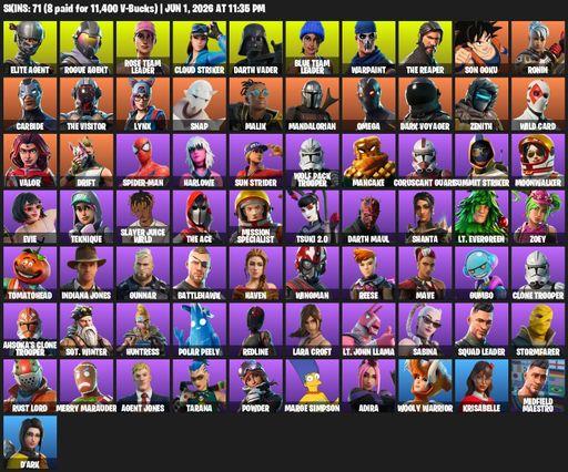 [PC/XBOX] | 71 skins | Take The L | OG STW | The Reaper | Elite Agent | Omega | Lara Croft | Rogue Agent | Rose Team Leader | Cloud Striker | Full Access