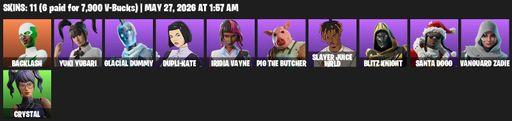 [PC/PSN/XBOX] | 11 skins | Backlash | Yuki Yubari | Glacial Dummy | Dupli-Kate | Iridia Vayne | Pig the Butcher | Slayer Juice WRLD | Blitz Knight | Full Access