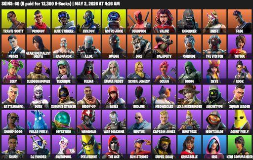 [PC/PSN/XBOX] | 60 skins | Travis Scott | Omega | Prodigy | Blue Striker | Trilogy | Astro Jack | Deadpool | Valor | Enforcer | Drift | Fade | Midas | Full Access
