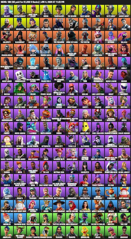 [PC/XBOX] | 180 skins | 550 V-bucks | Leviathan Axe | Take The L | OG STW | Galaxy | Royale Knight | The Reaper | Elite Agent | Blue Squire | Omega | Full Access