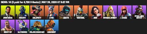 [PC/XBOX] | 14 skins | 850 V-bucks | John Wick | Trilogy | Calamity | Lynx | Zenith | Sentinel | Rox | Bunker Jonesy | Fable | Star-Lord Outfit | Full Access
