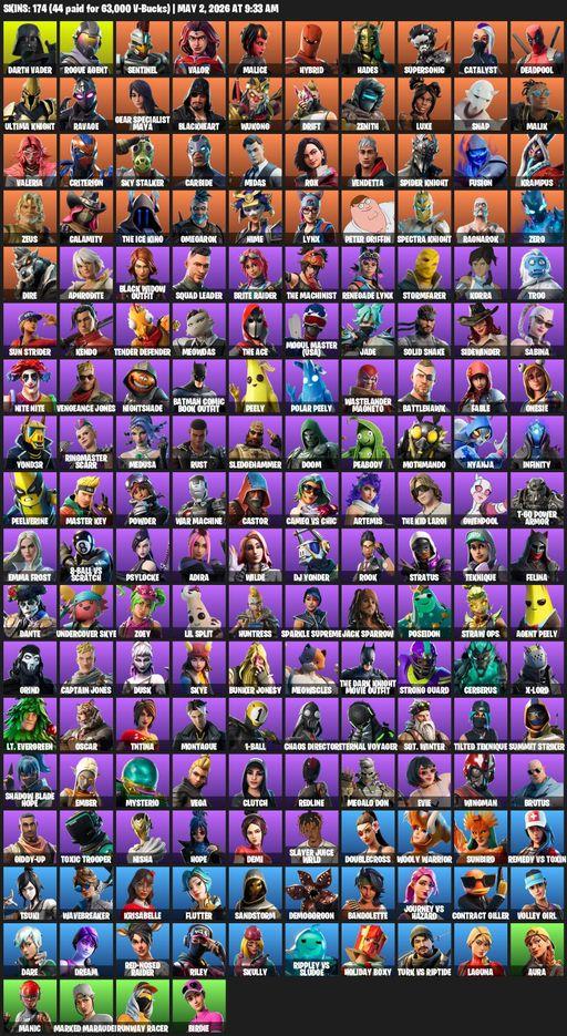 [PC/PSN/XBOX] | 174 skins | Darth Vader | Rogue Agent | Sentinel | Valor | Malice | Hybrid | Hades | Supersonic | Catalyst | Deadpool | Ultima Knight | Full Access