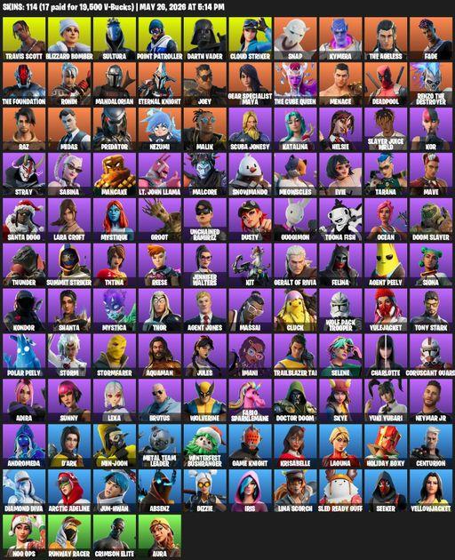 [PC/XBOX] | 114 skins | Travis Scott | Lara Croft | Blizzard Bomber | Sultura | Point Patroller | Darth Vader | Cloud Striker | Snap | Kymera | Full Access