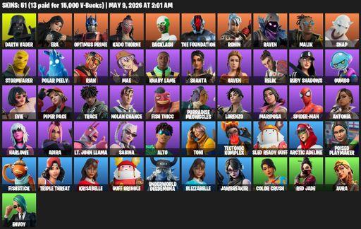 [PC/PSN/XBOX] | 51 skins | Darth Vader | Era | Optimus Prime | Kado Thorne | Backlash | The Foundation | Ronin | Raven | Malik | Snap | Stormfarer | Full Access