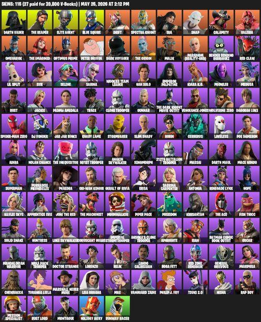 [PC/PSN/XBOX] | 115 skins | 1850 V-bucks | Take The L | The Reaper | Elite Agent | Blue Squire | Darth Vader | Drift | Spectra Knight | Era | Snap | Full Access