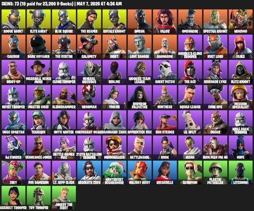 [PC/XBOX] | 73 skins | Take The L | Royale Knight | The Reaper | Elite Agent | Blue Squire | Omega | Reaper Axe | Rogue Agent | Valor | Omegarok | Full Access