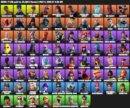 [PC/XBOX] | 77 skins | OG STW | Travis Scott | Warpaint | Rose Team Leader | Blaze | Gear Specialist Maya | Fade | Frozen Red Knight | Full Access