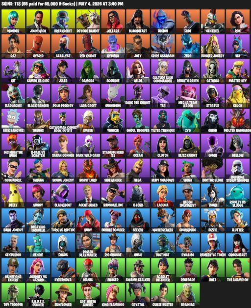 [PC/PSN] | 118 skins | Merry Mint Axe | Wonder | Lara Croft | John Wick | Breakpoint | Psycho Bandit | Joltara | Blackheart | Fusion | Fade | Sentinel | Full Access