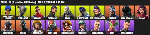 [PC/XBOX] | 19 skins | Take The L | The Reaper | Elite Agent | Omega | Blue Team Leader | Prodigy | Havoc | Blue Striker | Sub Commander | Carbide | Full Access