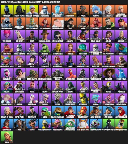 [PC/PSN/XBOX] | 101 skins | Sultura | Darth Vader | Blizzard Bomber | Frostbite | Frozen Love Ranger | The Origin | Malik | Nezumi | Snap | Full Access