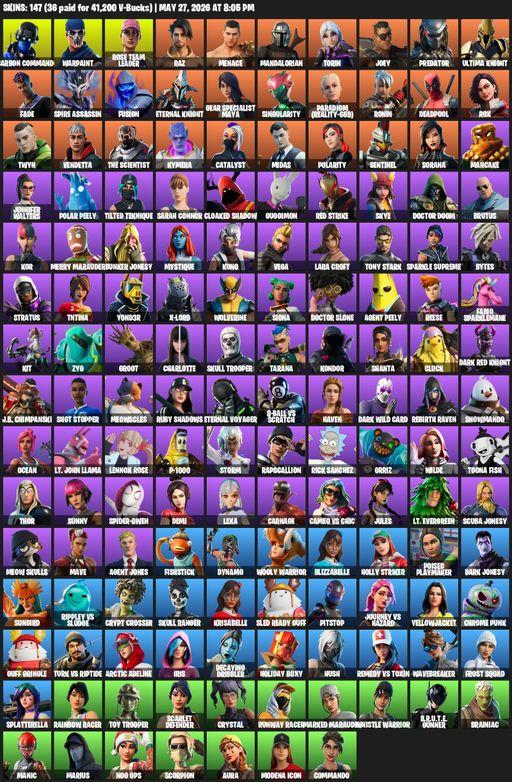 [PC/XBOX] | 147 skins | 1250 V-bucks | Leviathan Axe | OG STW | Lara Croft | Carbon Commando | Warpaint | Rose Team Leader | Raz | Menace | Full Access