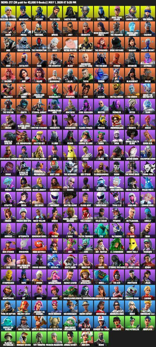 [PC/PSN/XBOX] | 217 skins | Take The L | OG STW | The Reaper | Elite Agent | Omega | Blizzard Bomber | Warpaint | Trilogy | Darth Vader | Sultura | Full Access