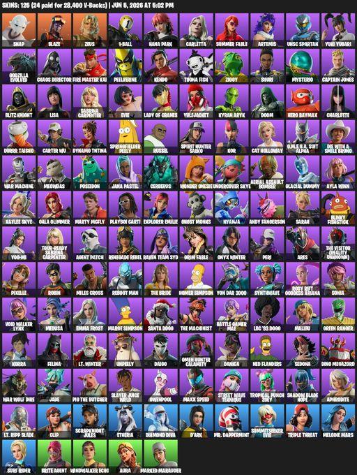 [PC/PSN/XBOX] | 125 skins | Snap | Blaze | Zeus | 1-Ball | Hana Park | Carletta | Summer Fable | Artemis | UNSC Spartan | Yuki Yubari | Full Access