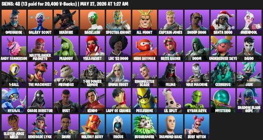 [PC/PSN] | 48 skins | Reaper Axe | Omegarok | Galaxy Scout | Deadfire | Backlash | Spectra Knight | All Might | Captain Jones | Snoop Dogg | Full Access