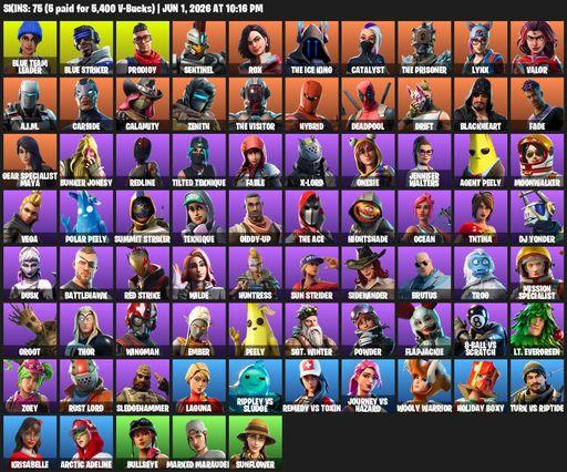 [PC/XBOX] | 75 skins | Take The L | Mako | Blue Team Leader | Blue Striker | Prodigy | Sentinel | Rox | The Ice King | Catalyst | The Prisoner | Lynx | Full Access