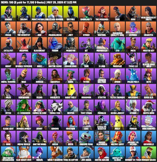 [PC/XBOX] | 100 skins | Reaper Axe | Xander | Trilogy | Point Patroller | Blizzard Bomber | Sultura | Singularity | The Imagined | Fade | Ruin | Full Access