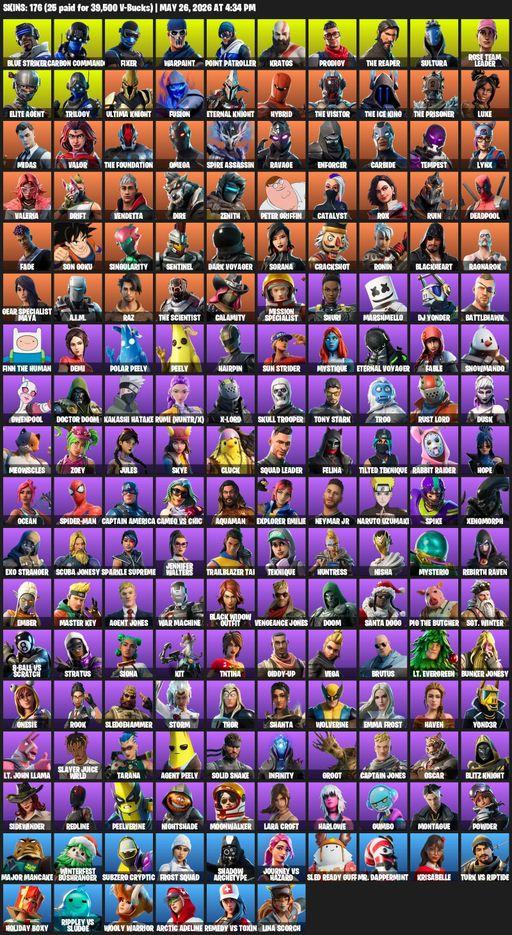 [PC/XBOX] | 176 skins | Take The L | OG STW | The Reaper | Elite Agent | Omega | Lara Croft | Blue Striker | Carbon Commando | Fixer | Warpaint | Full Access