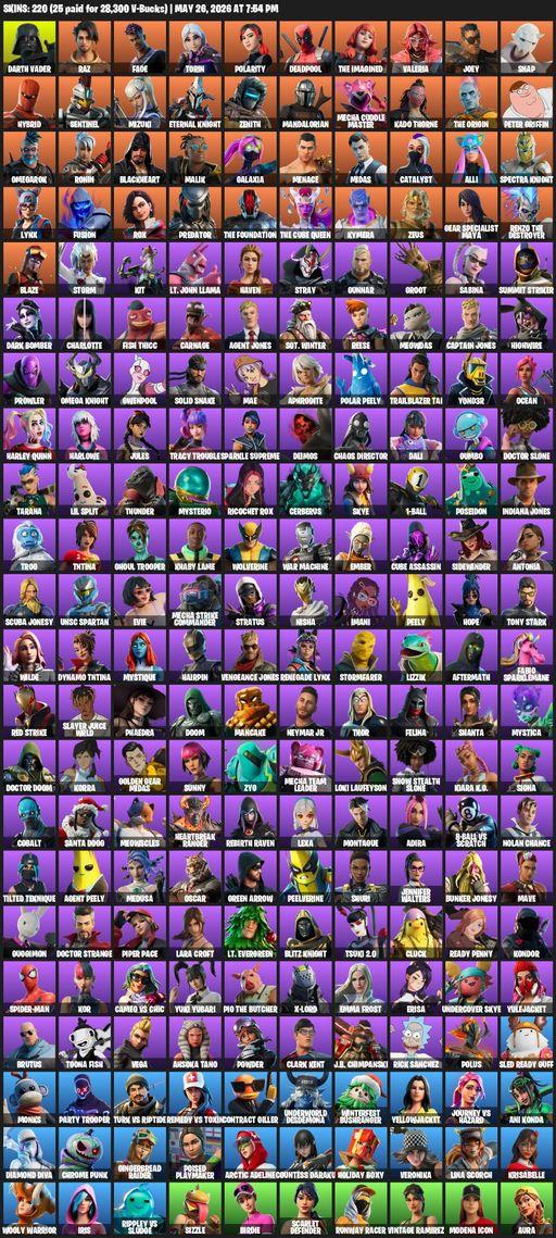 [PC/XBOX] | 220 skins | Merry Mint Axe | Lara Croft | Darth Vader | Raz | Fade | Torin | Polarity | Deadpool | The Imagined | Valeria | Joey | Snap | Full Access