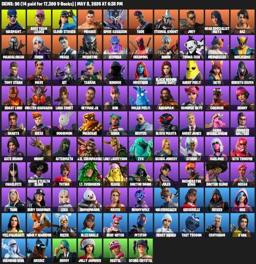 [PC/XBOX] | 96 skins | OG STW | Lara Croft | Warpaint | Rose Team Leader | Cloud Striker | Menace | Spire Assassin | Fade | Eternal Knight | Joey | Full Access