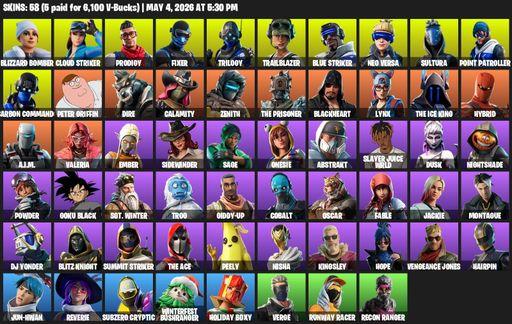 [PC/XBOX] | 58 skins | Blizzard Bomber | Cloud Striker | Prodigy | Fixer | Trilogy | Trailblazer | Blue Striker | Neo Versa | Sultura | Full Access
