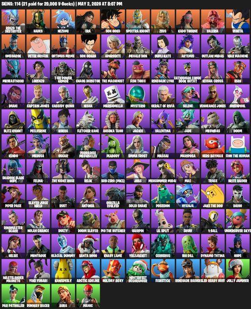 [PC/XBOX] | 114 skins | Raider's Revenge | Renegade Raider | Reaper Axe | Renzo the Destroyer | Hades | Nezumi | Era | Son Goku | Spectra Knight | Full Access