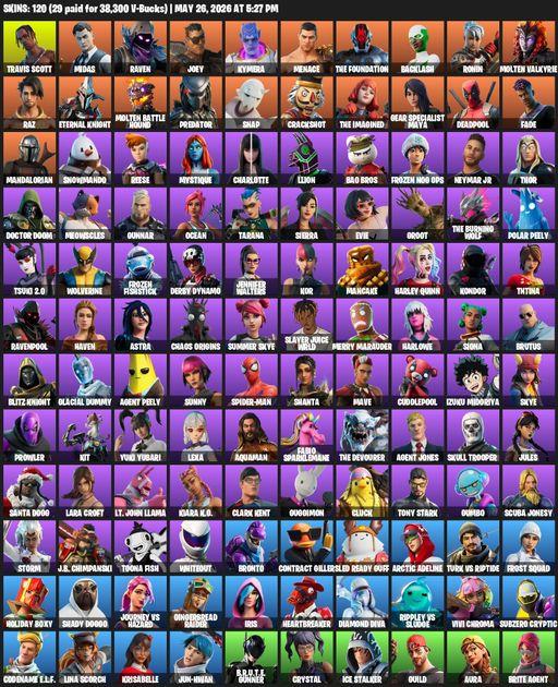 [PC/XBOX] | 120 skins | Travis Scott | Lara Croft | Midas | Raven | Joey | Kymera | Menace | The Foundation | Backlash | Ronin | Molten Valkyrie | Raz | Full Access