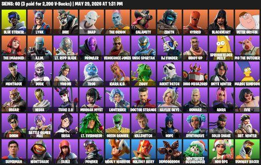 [PC/XBOX] | 60 skins | Blue Striker | Lynx | Dire | Snap | The Origin | Calamity | Zenith | Hybrid | Blackheart | Peter Griffin | The Imagined | Full Access