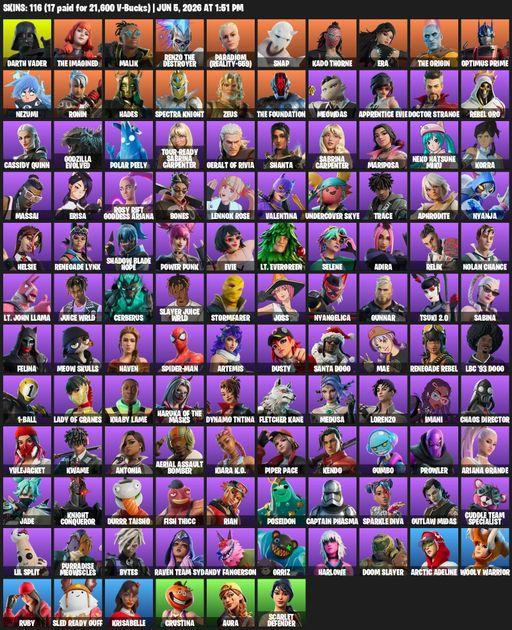[PC/XBOX] | 116 skins | Darth Vader | The Imagined | Malik | Renzo the Destroyer | Paradigm (Reality-659) | Snap | Kado Thorne | Era | The Origin | Full Access