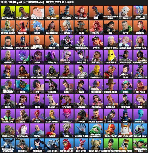 [PC/XBOX] | 100 skins | Travis Scott | Darth Vader | Peter Griffin | The Origin | Omegarok | The Imagined | Fade | Gear Specialist Maya | Snap | Full Access