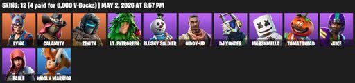 [PC/PSN] | 12 skins | Lynx | Calamity | Zenith | Lt. Evergreen | Slushy Soldier | Giddy-up | DJ Yonder | Marshmello | Tomatohead | Juke | Fable | Full Access