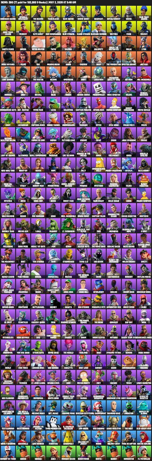 [PC/PSN/XBOX] | 300 skins | Floss | Take The L | OG STW | Renegade Raider | Sparkle Specialist | Royale Knight | The Reaper | Elite Agent | Full Access