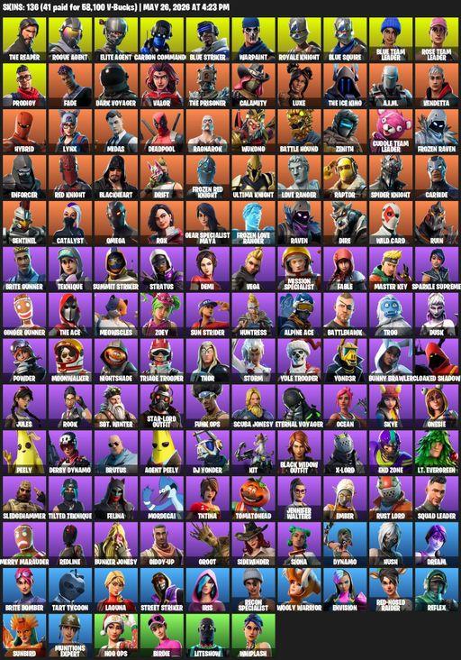 [PC/XBOX] | 136 skins | Take The L | OG STW | Royale Knight | The Reaper | Elite Agent | Blue Squire | Omega | Rogue Agent | Carbon Commando | Full Access