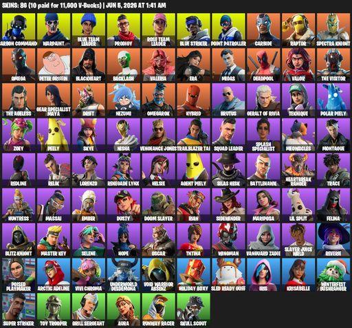 [PC/PSN/XBOX] | 86 skins | 800 V-bucks | OG STW | Omega | Carbon Commando | Warpaint | Blue Team Leader | Prodigy | Rose Team Leader | Blue Striker | Full Access