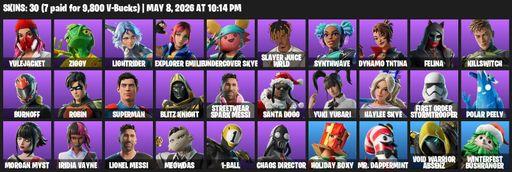 [PC/XBOX] | 30 skins | Yulejacket | Ziggy | Lightrider | Explorer Emilie | Undercover Skye | Slayer Juice WRLD | Synthwave | Dynamo TNTina | Felina | Full Access