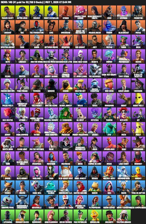 [PC] | 149 skins | 550 V-bucks | Travis Scott | Lara Croft | Astro Jack | Trilogy | Point Patroller | Hybrid | Cuddle Team Leader | Full Access
