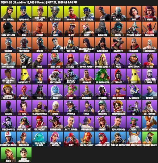 [PC/XBOX] | 92 skins | Take The L | OG STW | The Reaper | Elite Agent | Omega | Warpaint | Rose Team Leader | Prodigy | Blue Striker | Fade | A.I.M. | Full Access