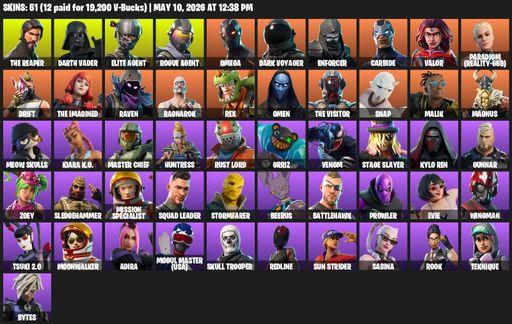 [PC/XBOX] | 51 skins | Take The L | The Reaper | Elite Agent | Omega | Mako | Darth Vader | Rogue Agent | Dark Voyager | Enforcer | Carbide | Valor | Full Access