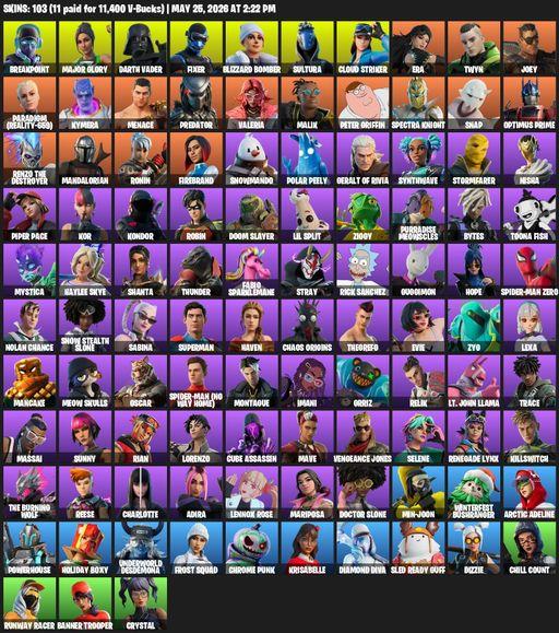 [PC/XBOX] | 103 skins | Leviathan Axe | Breakpoint | Major Glory | Darth Vader | Fixer | Blizzard Bomber | Sultura | Cloud Striker | Era | Twyn | Joey | Full Access