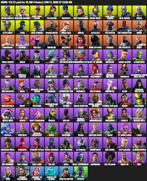 [PC/XBOX] | 116 skins | Take The L | OG STW | Royale Knight | The Reaper | Elite Agent | Blue Squire | Omega | Blizzard Bomber | Rose Team Leader | Full Access
