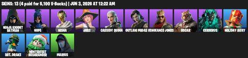 [PC/PSN/XBOX] | 13 skins | Ninja Knight Batman | Hope | Nisha | Joss | Cassidy Quinn | Outlaw Midas | Vengeance Jones | Oscar | Cerberus | Full Access
