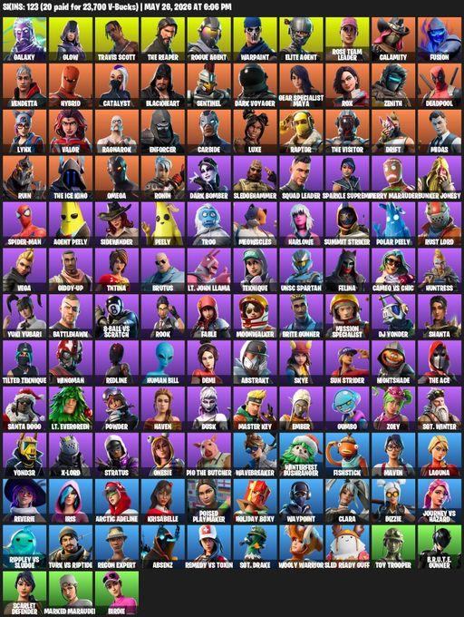 [PC/PSN/XBOX] | 123 skins | 500 V-bucks | Take The L | OG STW | Travis Scott | Galaxy | The Reaper | Elite Agent | Omega | Glow | Rogue Agent | Full Access