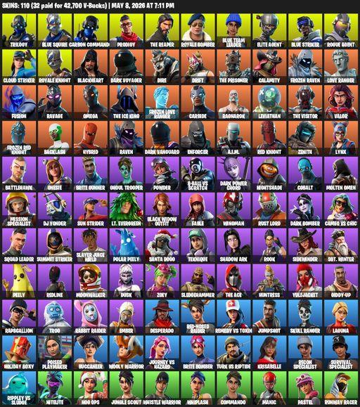 [PC] | 110 skins | Take The L | Royale Knight | The Reaper | Elite Agent | Blue Squire | Omega | Trilogy | Carbon Commando | Prodigy | Royale Bomber | Full Access