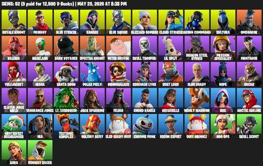 [PC/PSN/XBOX] | 52 skins | Take The L | Royale Knight | Blue Squire | Reaper Axe | Prodigy | Blue Striker | Xander | Blizzard Bomber | Cloud Striker | Full Access