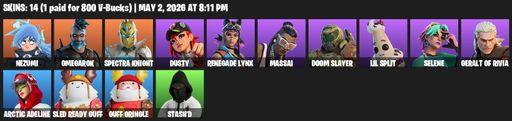 [PC/PSN/XBOX] | 14 skins | Nezumi | Omegarok | Spectra Knight | Dusty | Renegade Lynx | Massai | Doom Slayer | Lil Split | Selene | Geralt of Rivia | Full Access