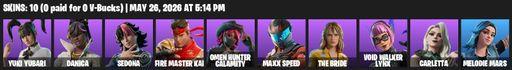 [PC/PSN] | 10 skins | Yuki Yubari | Danica | Sedona | FIRE Master Kai | Omen Hunter Calamity | Maxx Speed | The Bride | Void Walker Lynx | Carletta | Full Access