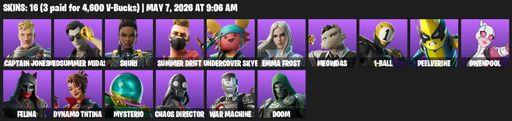 [PC/PSN] | 16 skins | 1300 V-bucks | Captain Jones | Midsummer Midas | Shuri | Summer Drift | Undercover Skye | Emma Frost | Meowdas | 1-Ball | Full Access